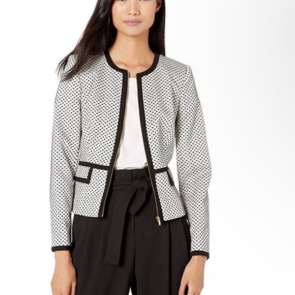 CALVIN KLEIN women’s black white zippered blazer jacket sz 6P career work office - Picture 1 of 11